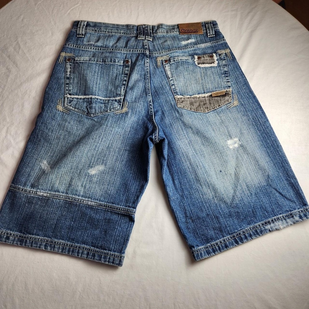 Conkrete Mens Blue Denim Jeans Shorts Jorts Size 36 Baggy Skater Y2K 90s Hip Hop
